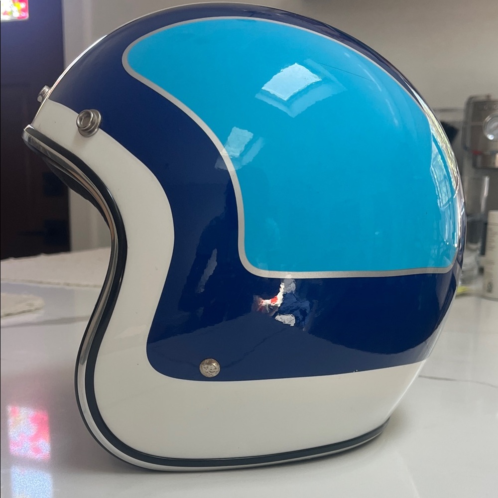 Biltwell BONANZA Blue and White Retro Motorcycle Helmet